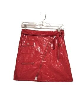 Honeybum Red Faux Leather Mini Skirt XS